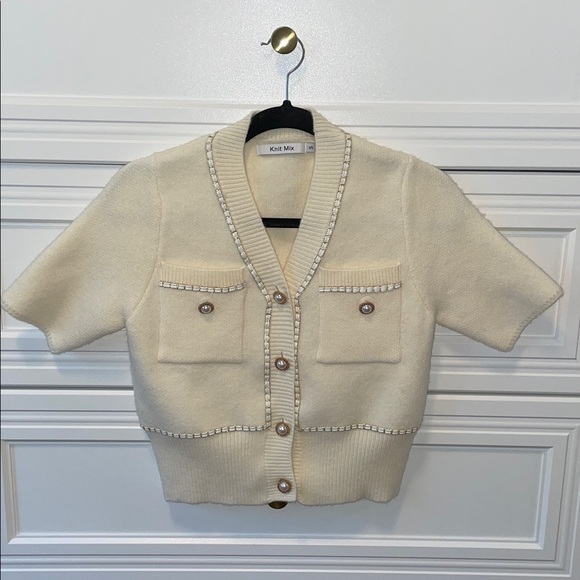 SHEIN Cream Short Sleeve Cardigan - Picture 2 of 7